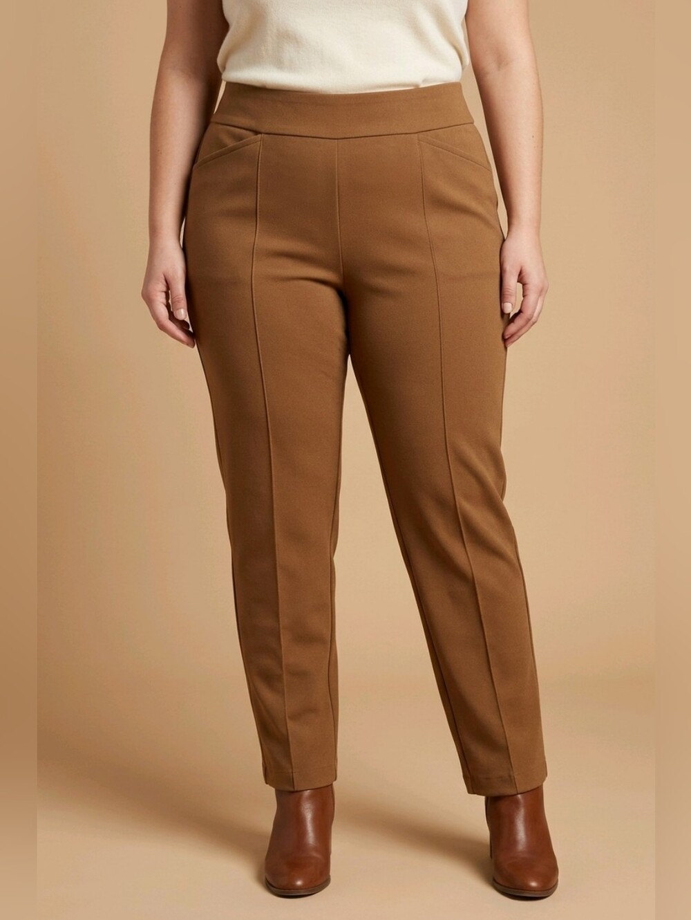 Chico's Tailored Ponte Ankle Pants in Camel Brown